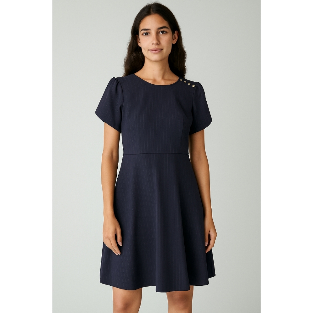 NWT Loft Navy Blue Pinstripe Shirt Sleeve Dress Women's Size 10